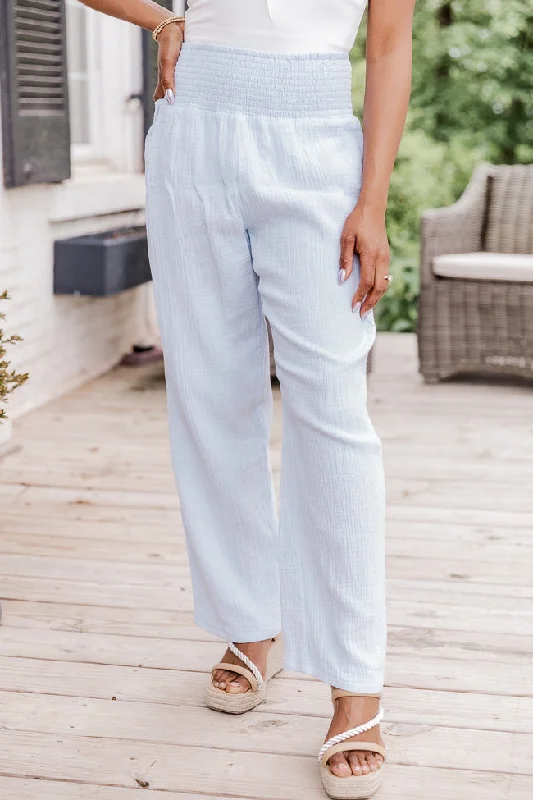 Feeling Important Light Blue Smocked Waist Gauze Pants FINAL SALE Casual Sweatpants Style
