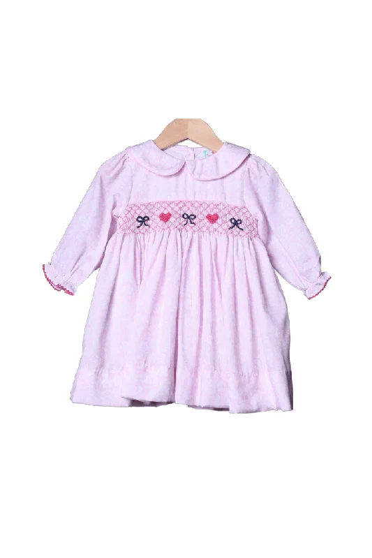 Smocked Heart and Bow Pink Floral Dress Tunics Party sparkling