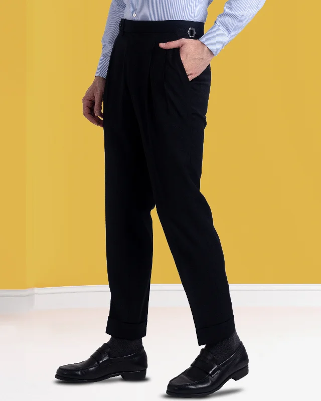 EZS Pleated Black Washable Wool Pant Casual Wide Pants
