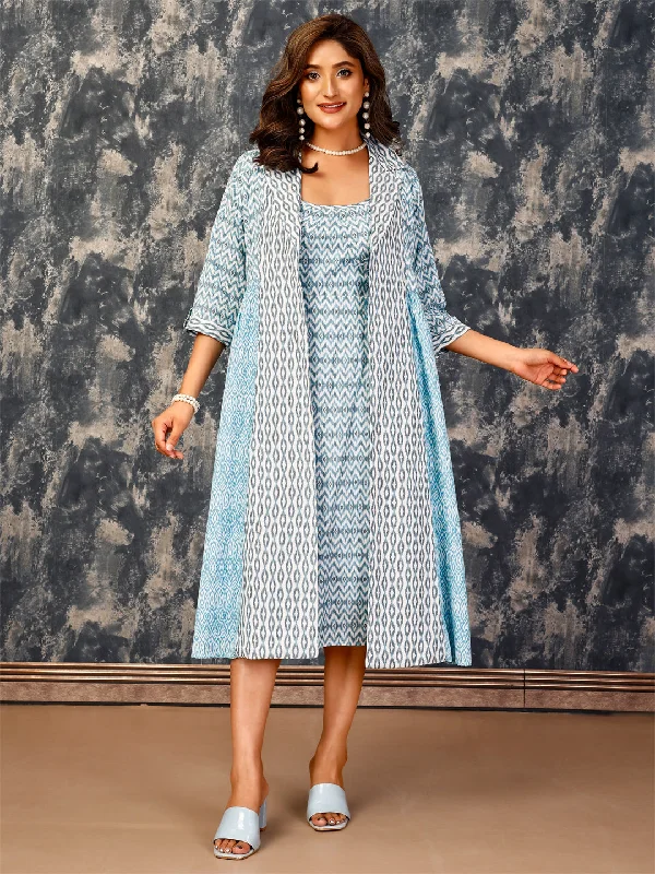 Women's Sky Blue Bamboo Blended Dress With Cape - Komarri Tunics Long Elegant