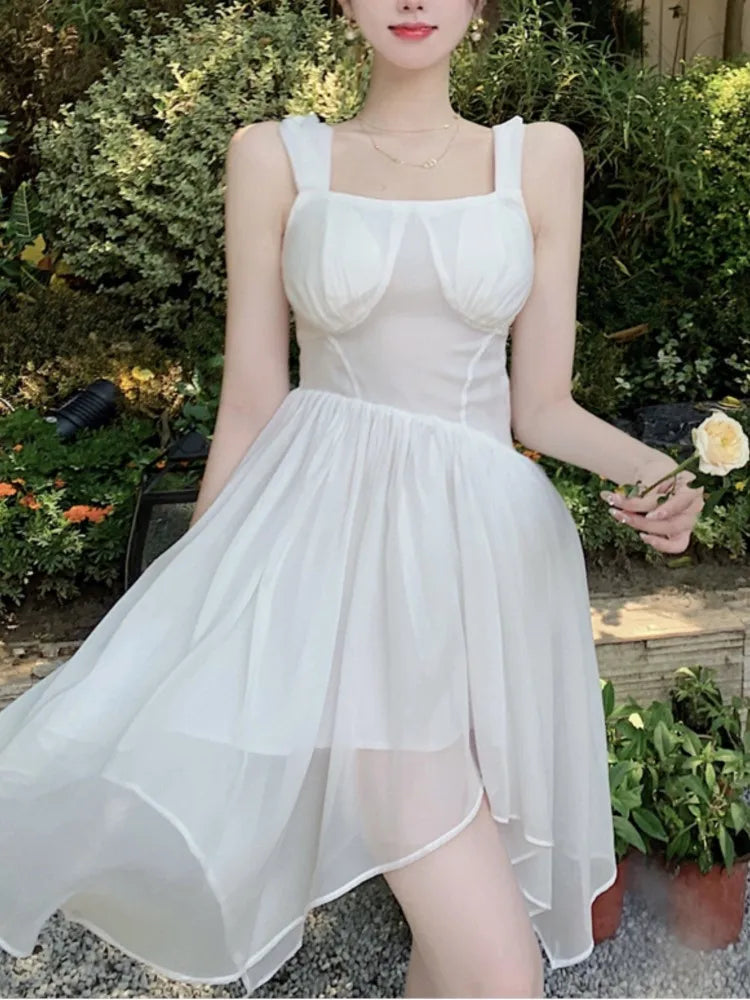TAVIMART  -  Summer Sweet Princess Mini Dress French Style Spaghetti Strap Sleeveless Fairy Birthday Party Dresses Female Short Vestidos New Tunics Mesh breathable