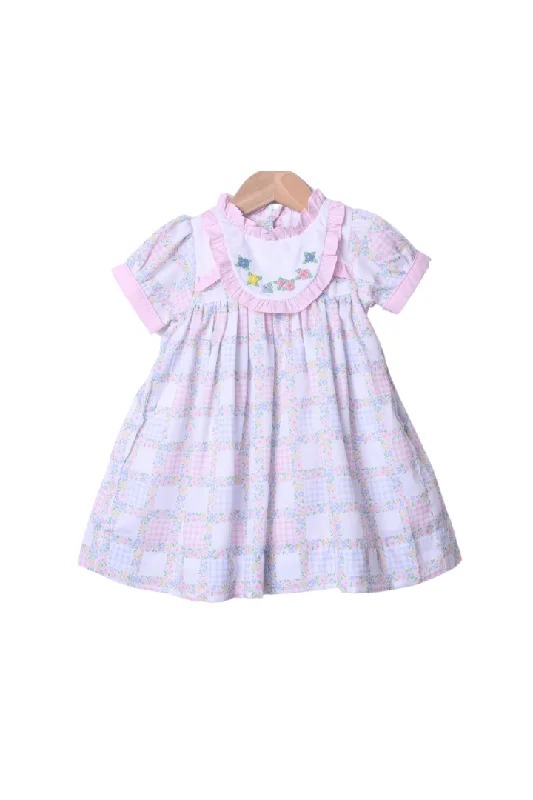French Knot Flower Patchwork Dress Tunics Fashionable trendy