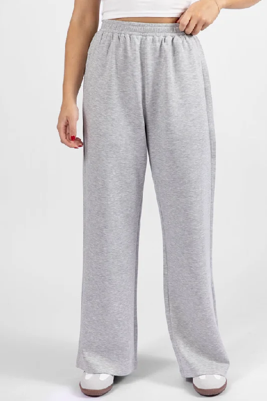 Let's Just Stay Heather Grey Knit Wide Leg Pants FINAL SALE Soft Cotton Pants