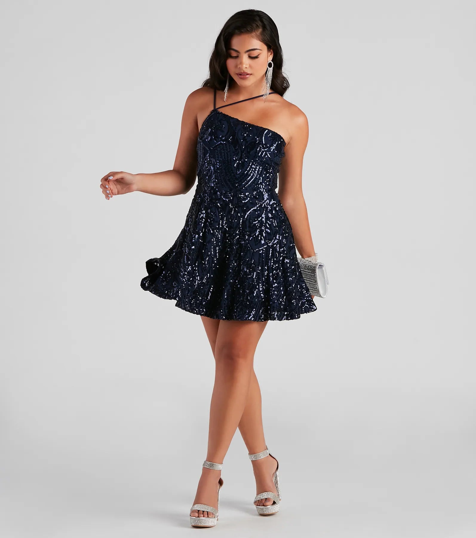 Eve One-Shoulder Sequin Party Dress Tunics Sale discount