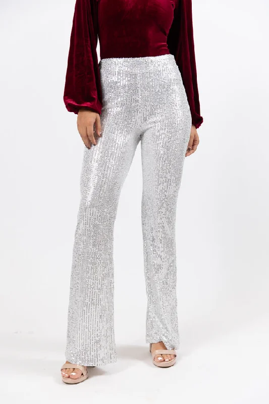 Queen of Hearts Silver Sequin Flare Pants FINAL SALE Casual Skinny Fit Pants