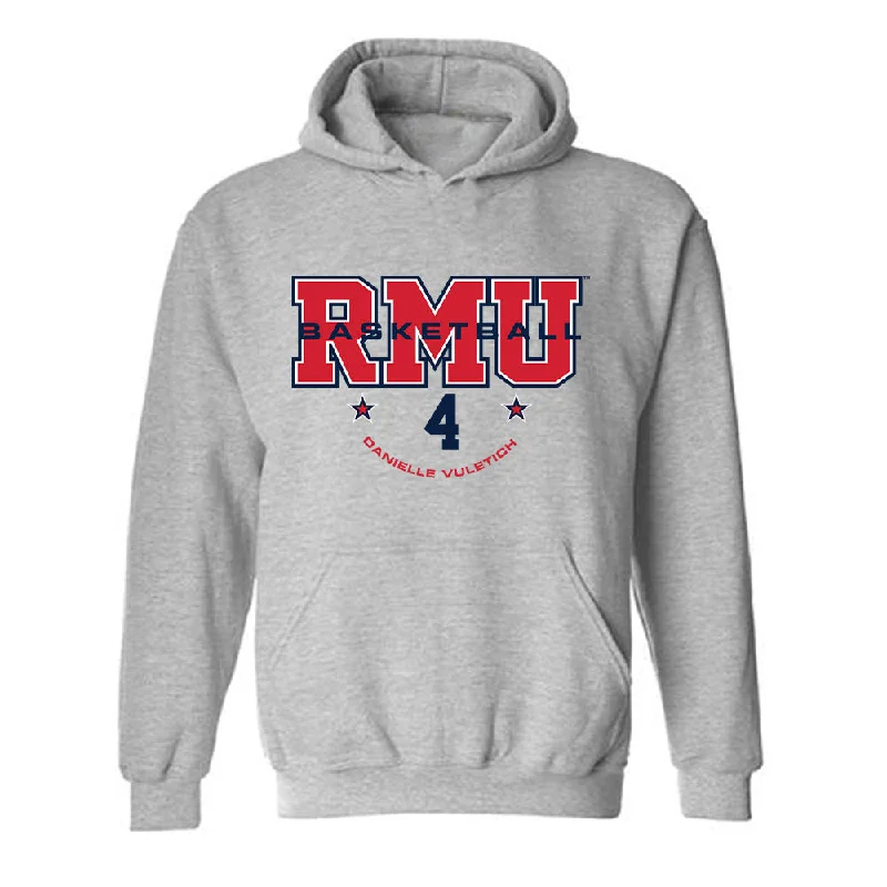 Robert Morris - NCAA Women's Basketball : Danielle Vuletich - Classic Fashion Shersey Hooded Sweatshirt Hoodie with Slit Hem Functional Movement Robert Morris - NCAA Women's Basketball : Danielle Vuletich - Classic Fashion Shersey Hooded Sweatshirt Hoodie with Slit Hem Functional Movement