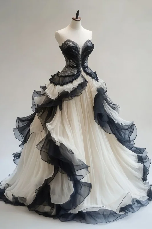 Bonnyshow Retro Ball Gown Sweetheart Tulle Party Dress Black Prom Dress Evening Dress SD1758 Off-the-shoulder Chic Trendy