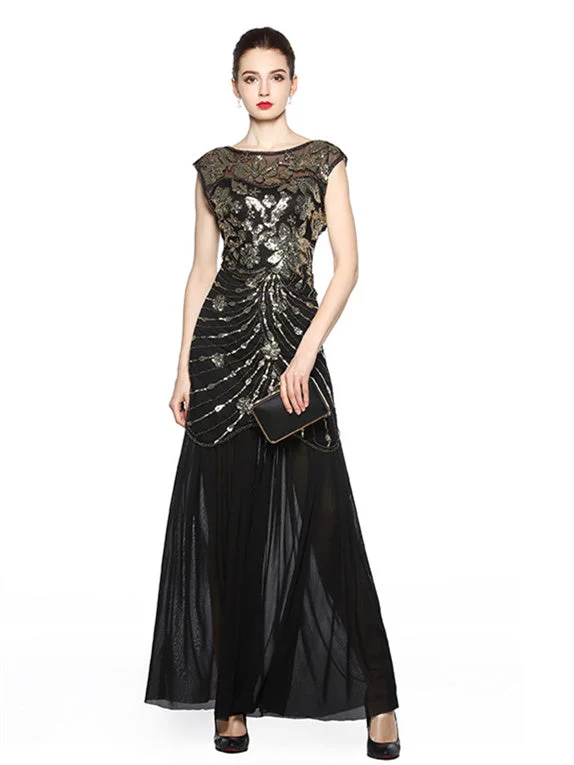 1920s Column/Sheath Jewel Neck Sequins Ankle-Length Vintage Party Dresses Tunics Trendy modern
