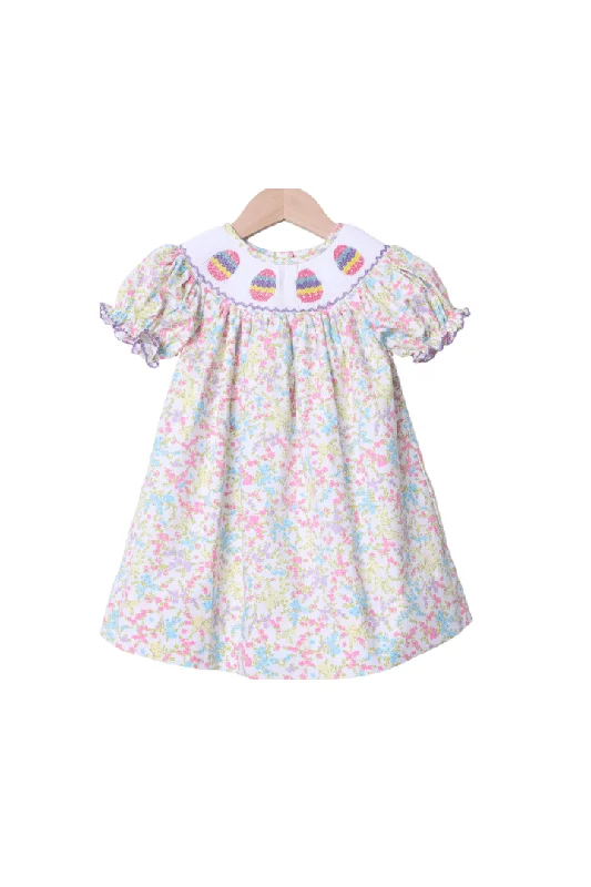 Smocked Floral Easter Egg Dress A-Line Day Work