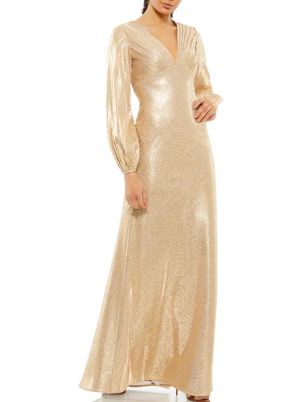 Womens Metallic Maxi Evening Dress empire Waist empire