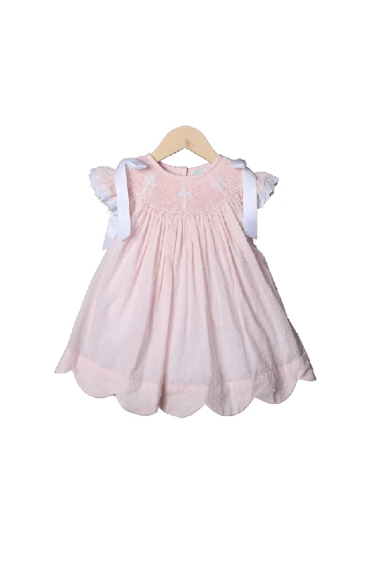 Smocked Cross Pink Swiss Dot Dress Bodycon Club Sequined