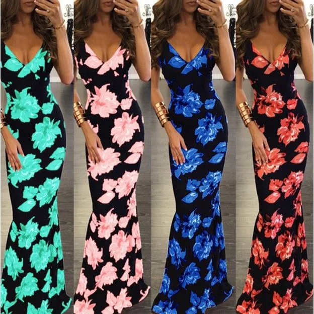 Spring European and American Women's Sexy Printed Sling Dress Party Dress Tunics Designer luxury
