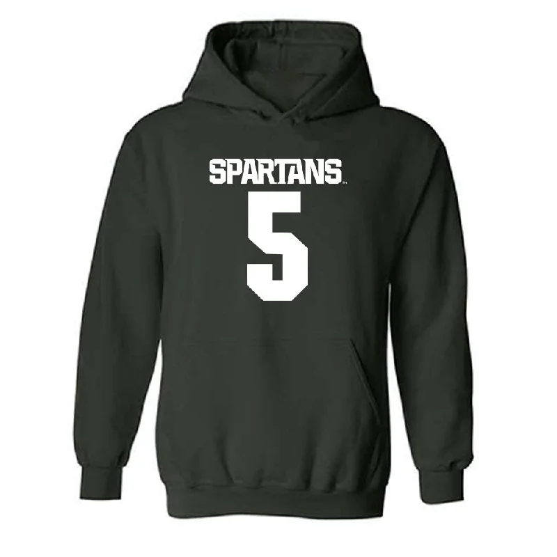 Michigan State - NCAA Women's Basketball : Emma Shumate - Generic Shersey Hooded Sweatshirt Hoodie with Hem Contrast Bold Stylish