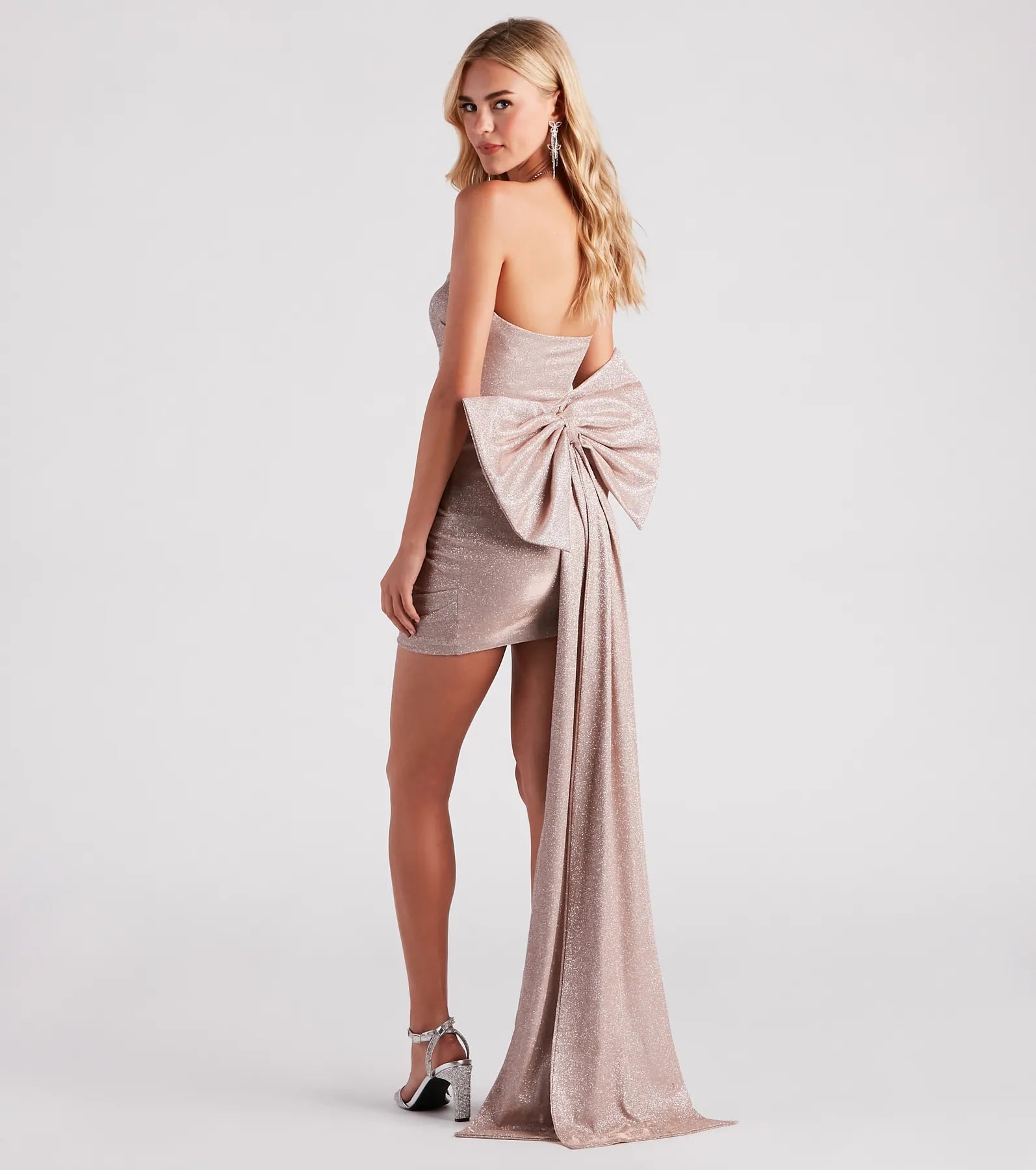 Marcy Glitter Bow Mini Party Dress Tunics Sophisticated sleek