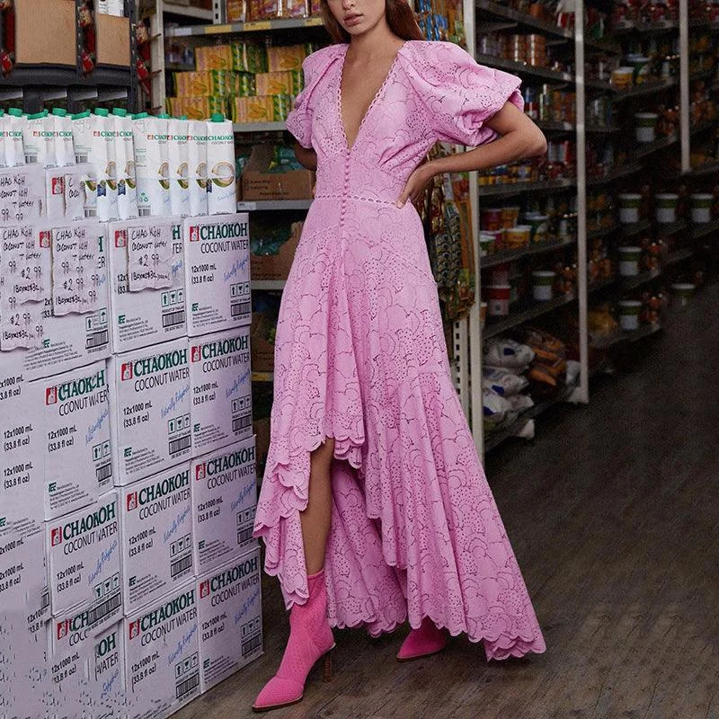 Lantern sleeve short front and long dress Tunics Designer luxury