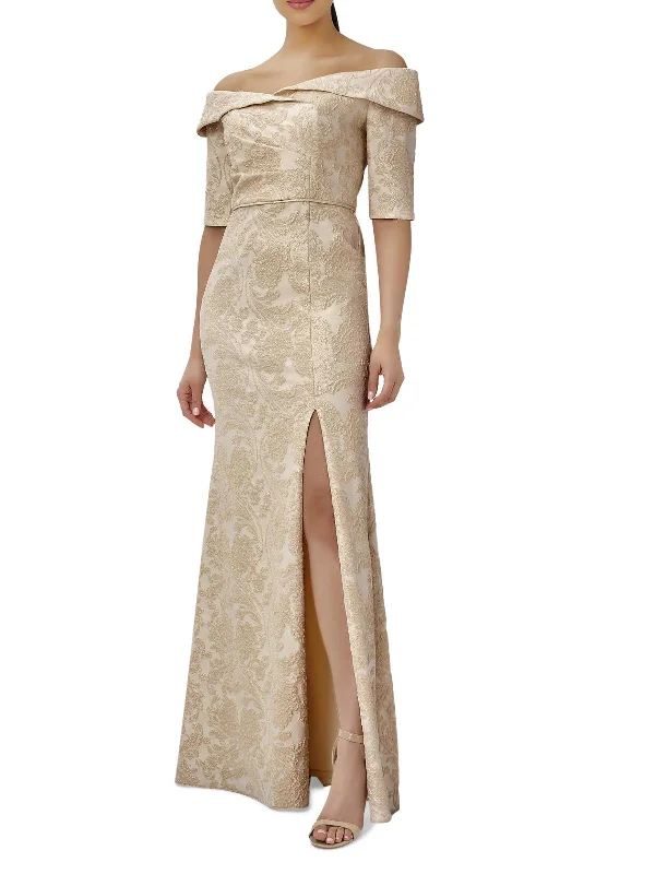 Womens Metallic Floral Evening Dress Tunics Canvas sturdy
