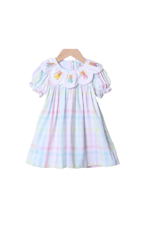 Bullion Bunny Pastel Plaid Scalloped Dress Square Neckline Feminine