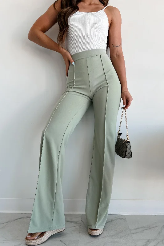 Work Talk High Waist Dress Pant (Sage) Comfortable Jogging Pants