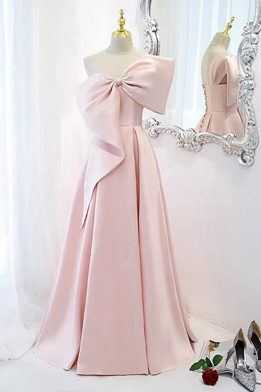 Pink Long Sweet 16th Party Dress with Big Bow Crew Neckline Sporty