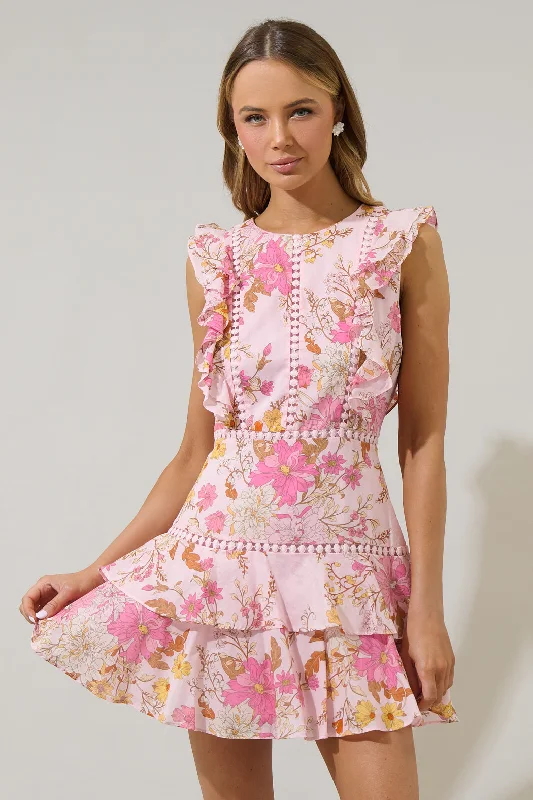 Solanda Floral Rayana Dot Crochet Ruffle Dress Tunics Practical easy-care