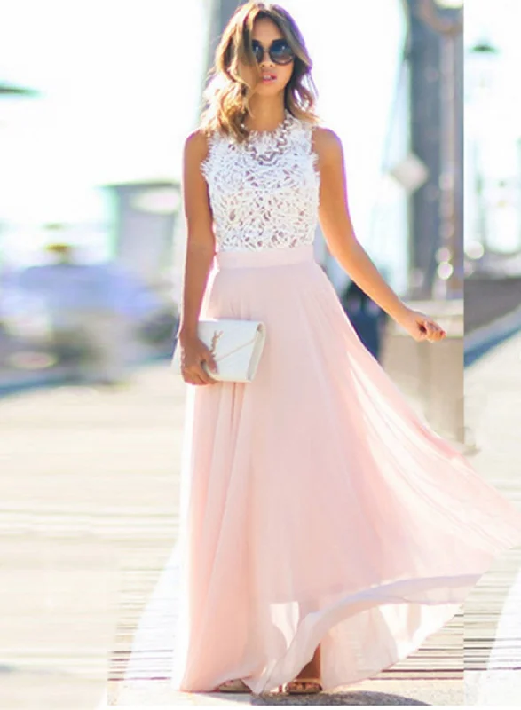 Elegant Sleeveless Lace Chiffon Evening Party Dress Tunics Floral girly
