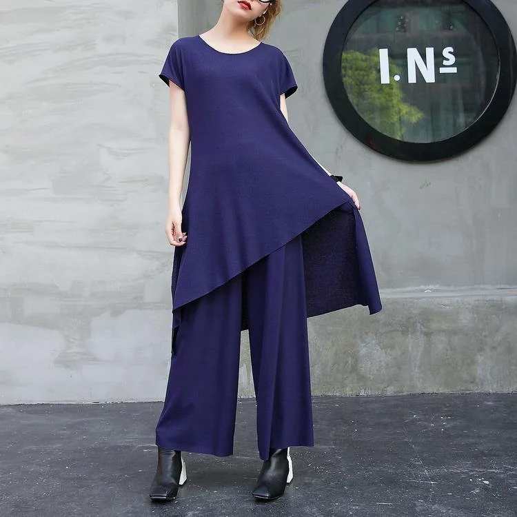 2018 new fashion cotton two pieces casual asymmetric hem tops and elastic waist wide leg pants Relaxed Lounge Trousers 2018 new fashion cotton two pieces casual asymmetric hem tops and elastic waist wide leg pants Relaxed Lounge Trousers