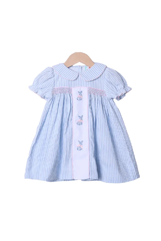 Embroidered Bunny Blue Pinstripe Dress Tunics Sophisticated sleek