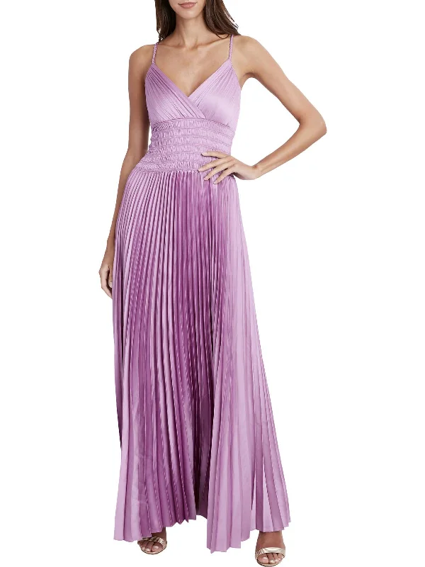 Womens Satin Smocked Waist Evening Dress Tunics Lace romantic