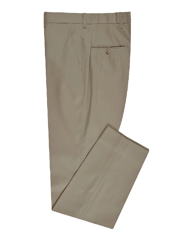 Beige Cotton Twill Dress Pant Elegant High-Waist Pants