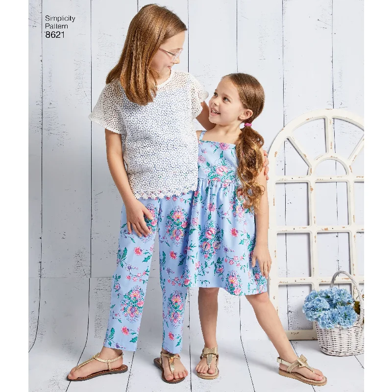 Simplicity Pattern 8621 girls dress top pants and camisole Slim Fit Casual Pants
