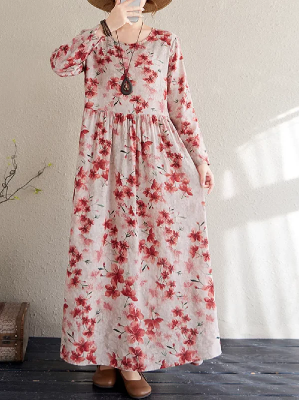 Women's Spring and Autumn Floral Elegance Smock Dress Tunics Stylish modern