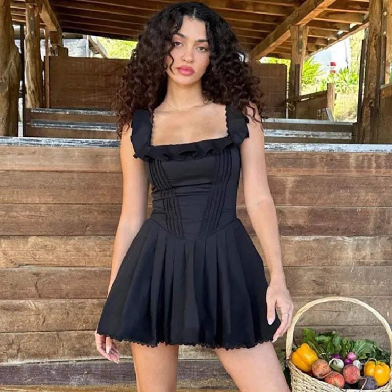 Bonnyshow Summer  new French temperament square collar fish bone corset dress female beach vacation club party dress Vestidos Tunics Mesh breathable
