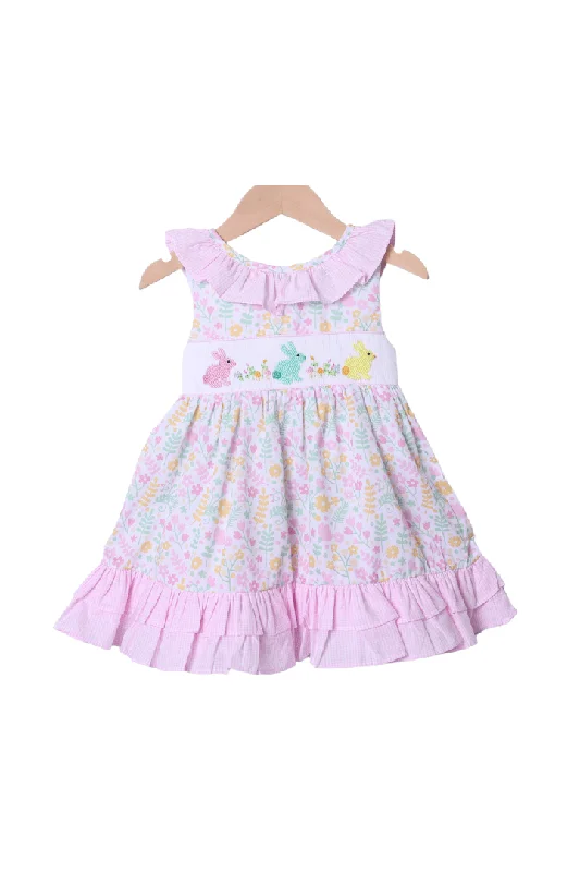 Smocked Floral Bunny Ruffle Dress Tunics Vintage classic