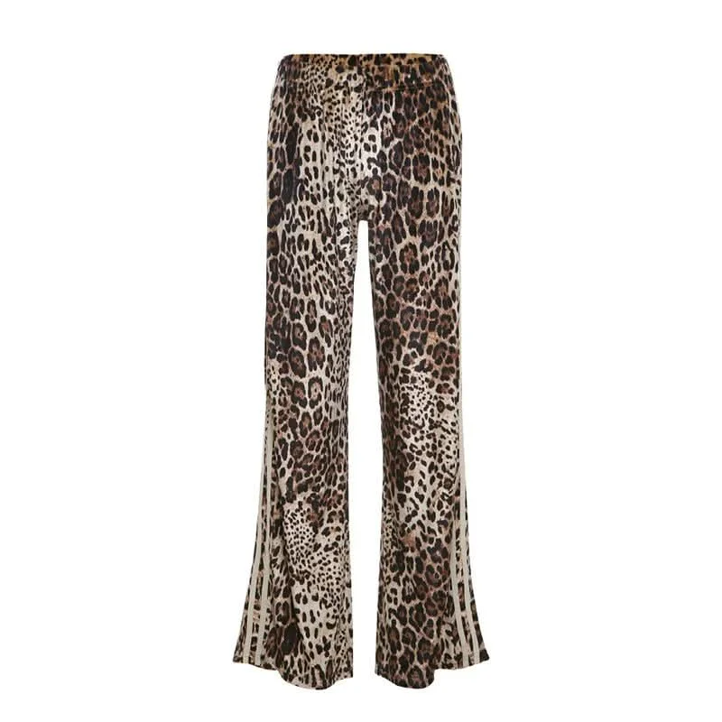 Leopard print contrast patchwork medium rise pant Chic Faux Leather Pants