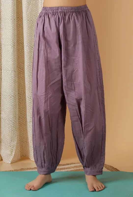 Mulmul Cotton Solid Lilac Harem Pants Relaxed High-Waist Trousers