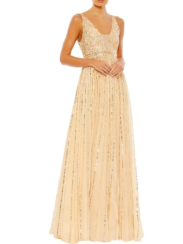 Womens Sequined Long Evening Dress Bodycon Club Sequined