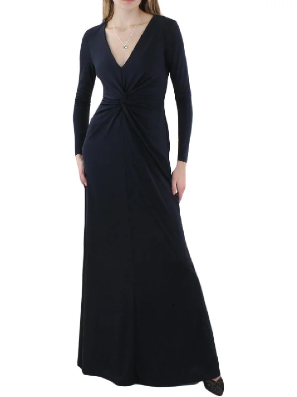 Womens V Neck Long Evening Dress Tunics Bridal satin