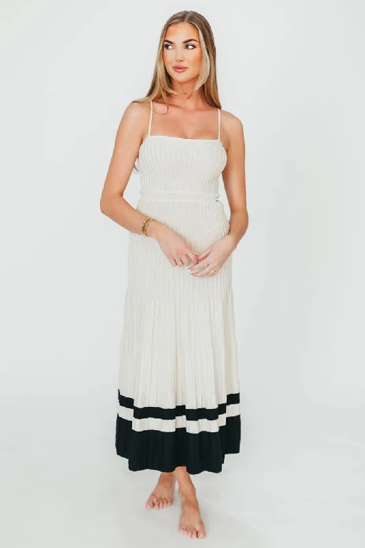 Kenzie Ribbed Dress in Ecru/Black Tunics Sophisticated sleek
