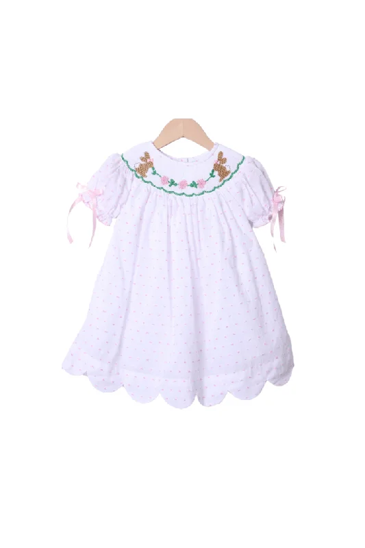 Smocked Classic Bunny Swiss Dot Dress Tunics Satin smooth