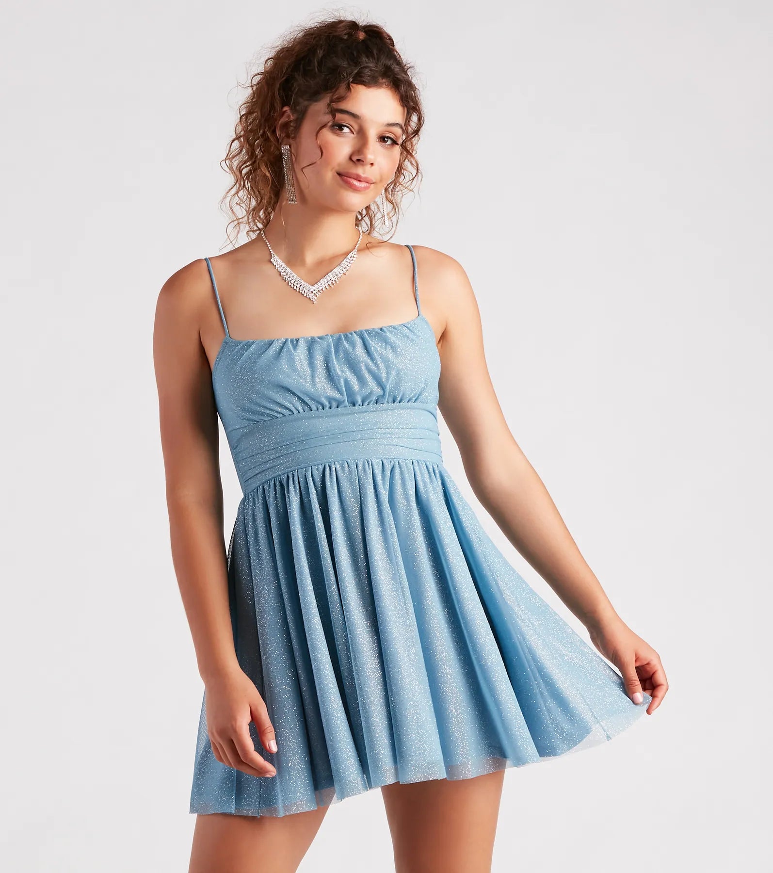 Pop The Bubbly Glitter Mesh Party Dress Crew Neckline Casual