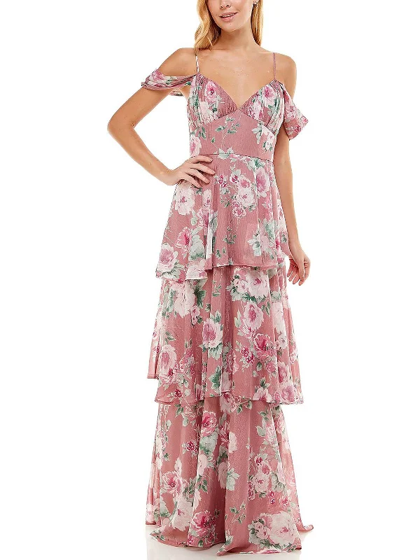 Juniors Womens Floral Chiffon Evening Dress Tunics Luxurious premium