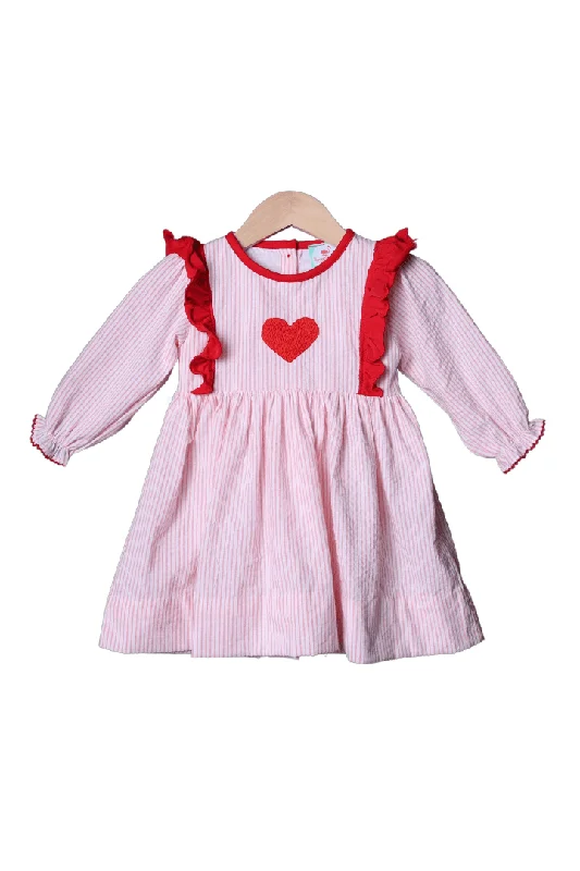 Hand Embroidered Heart Pink Pinstripe Dress Tunics Handmade artisanal