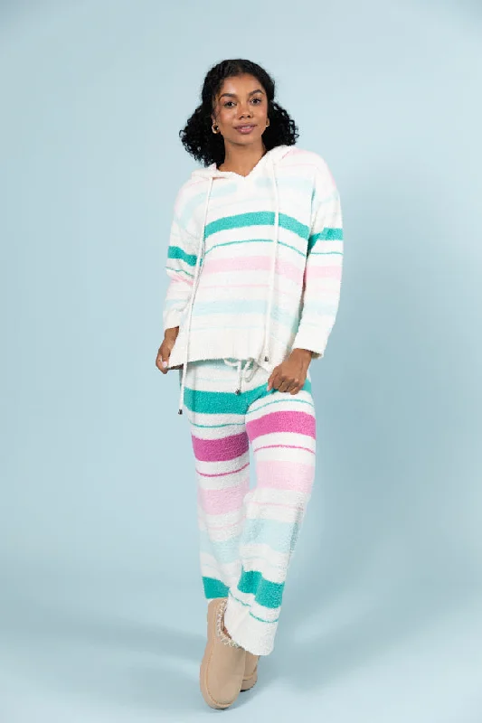 Heart On The Line Multi Striped Fuzzy Lounge Pants FINAL SALE Relaxed High-Waist Trousers