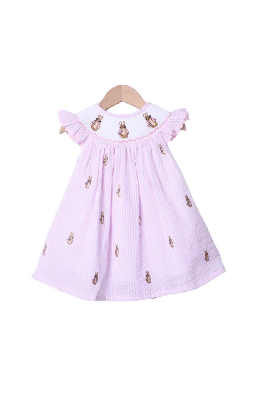 Smocked Peter Rabbit Pink Seersucker Embroidered Bishop Dress Tunics Solid Classic