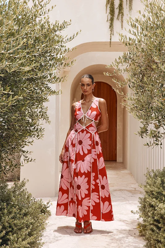 Calandra Dress - Daisy Red Elegant Long Evening