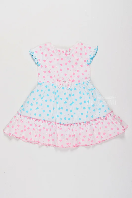 Cotton Ruffle Dress for Girls with Heart Prints and Elegant Bow Tunics Luxurious premium