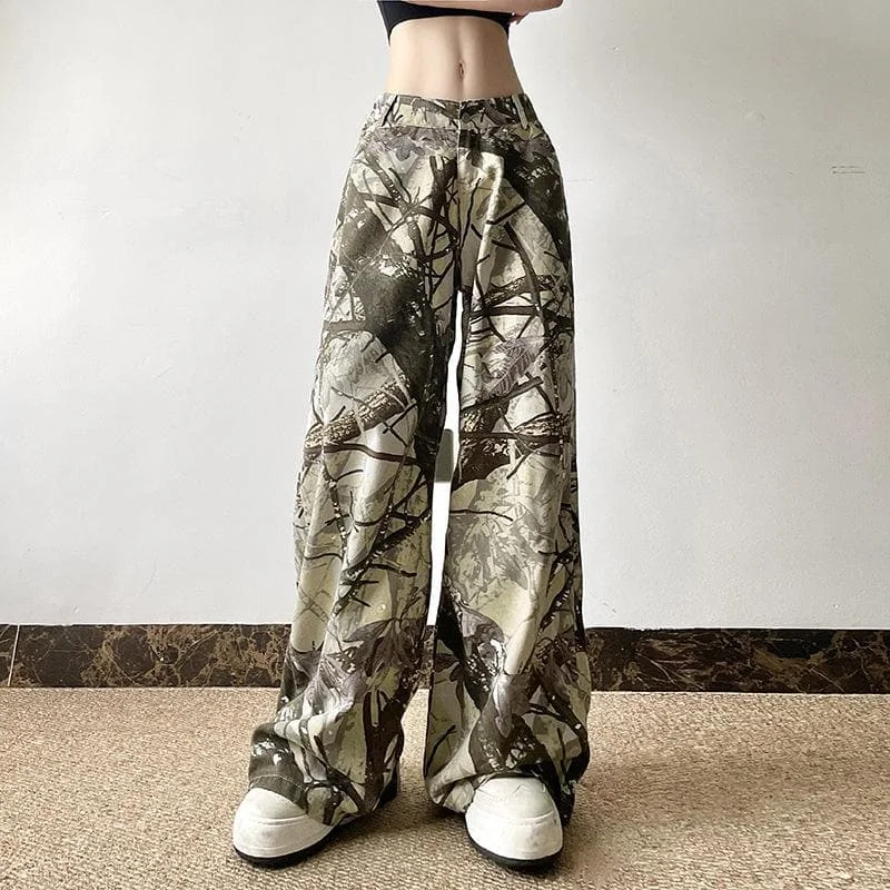 Button pocket zip-up camouflage ruched pant Stretch Fit Pants