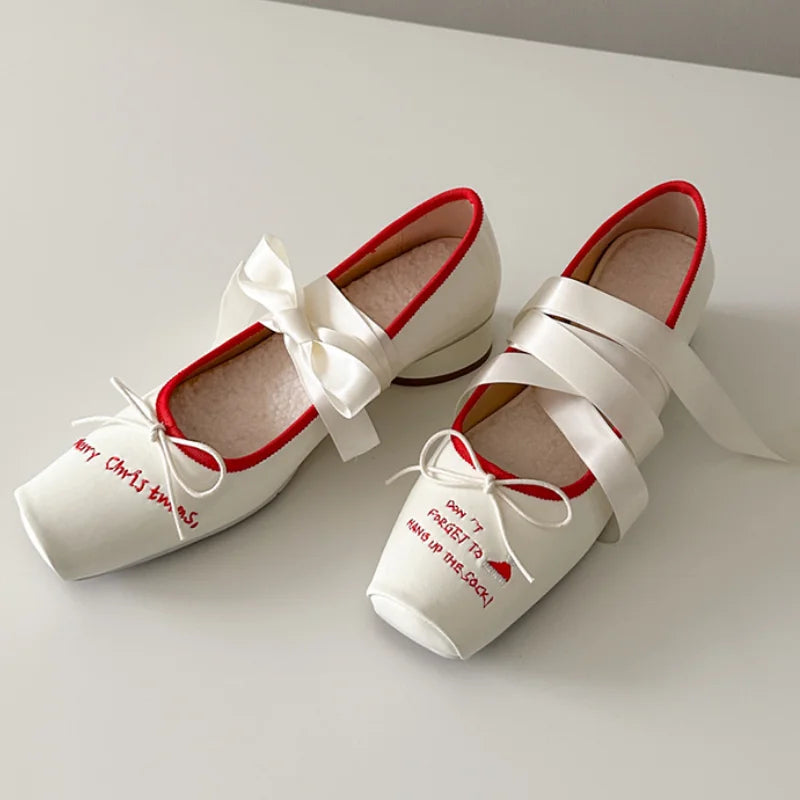 TAVIMART  -  2025 Spring Mary Jane Cross Strap Thick Heel Women's Fashion Elegant Mid-Heel Shoes Party Dress Bow Ballerinas Pumps Tunics Fall fleece