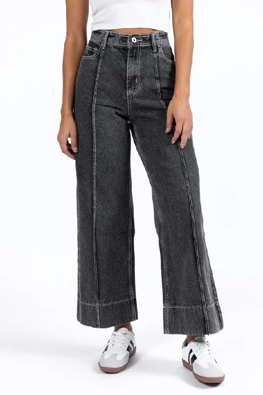 Estelle Black Acid Wash Wide Leg Front Seam Denim Pants FINAL SALE Chic Slim Fit Pants