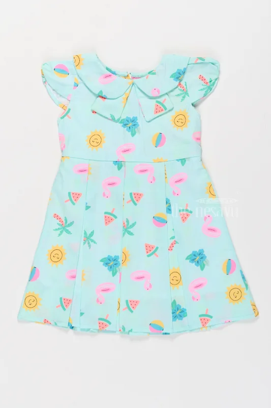 Frill Cotton Dress for Girls with Playful Summer Prints Tunics Chic elegant